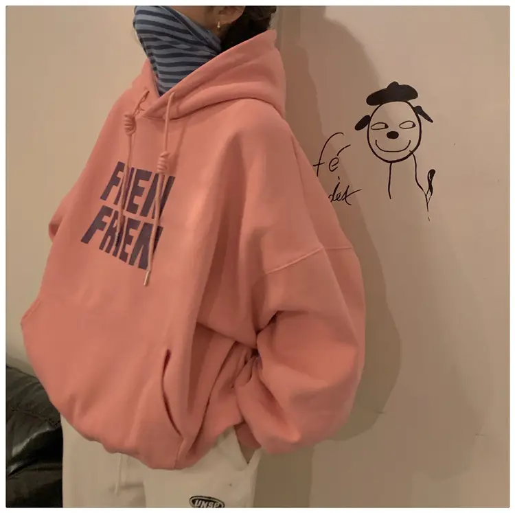 Fleece Hooded Sweatshirt Women New Winter Letter Print Loose Fit — feature 19