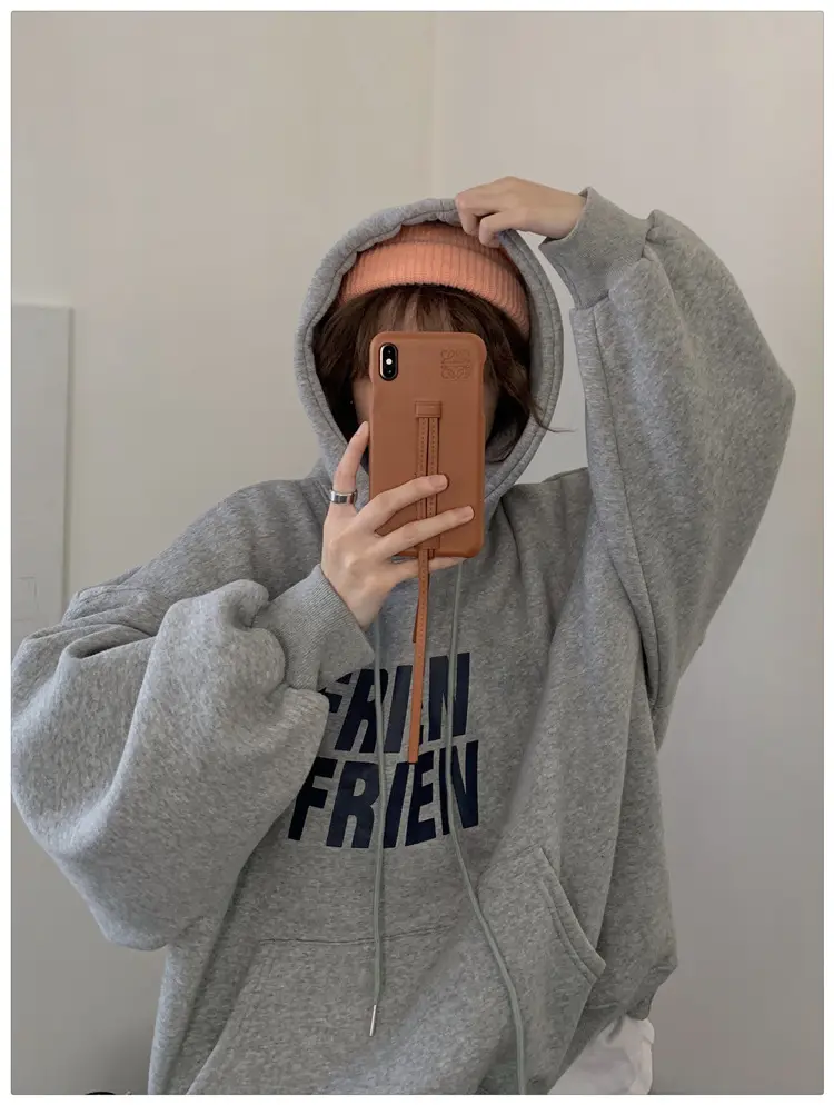 Fleece Hooded Sweatshirt Women New Winter Letter Print Loose Fit — feature 26