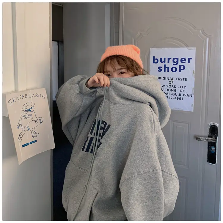 Fleece Hooded Sweatshirt Women New Winter Letter Print Loose Fit — feature 27