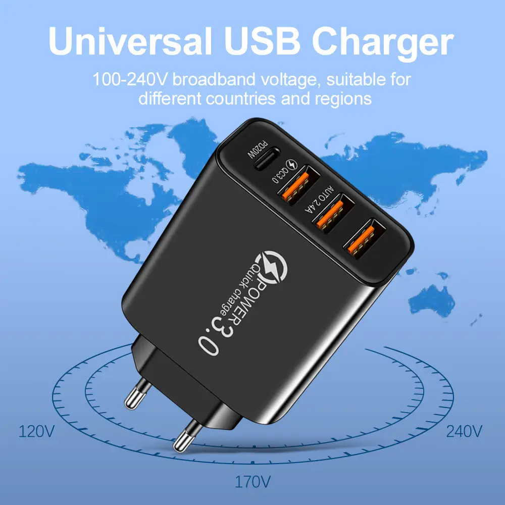3 USB + PD Type-C Mobile Charger Travel Charging Head - Image 2