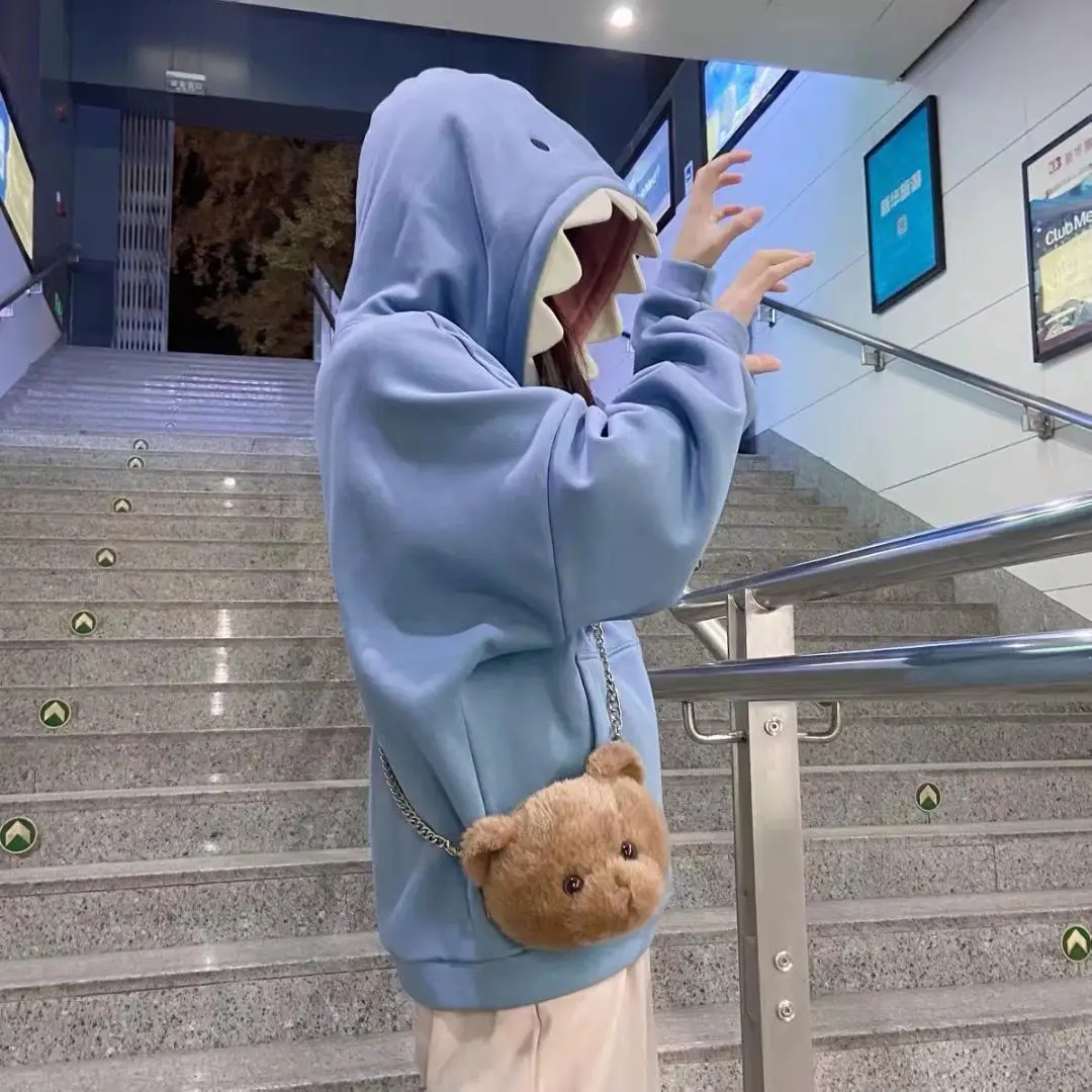 Men's Blue Hooded Hoodie with Teddy Bear Bag - Image 4