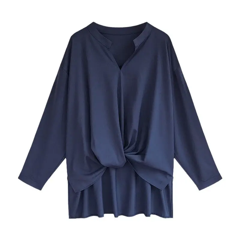 Plus Size Women's Navy Blue Long Sleeve Tie Front Shirt - Image 8