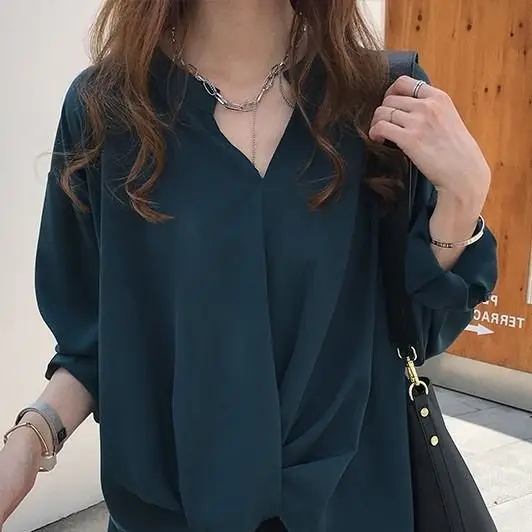 Plus Size Women's Navy Blue Long Sleeve Tie Front Shirt — feature 8