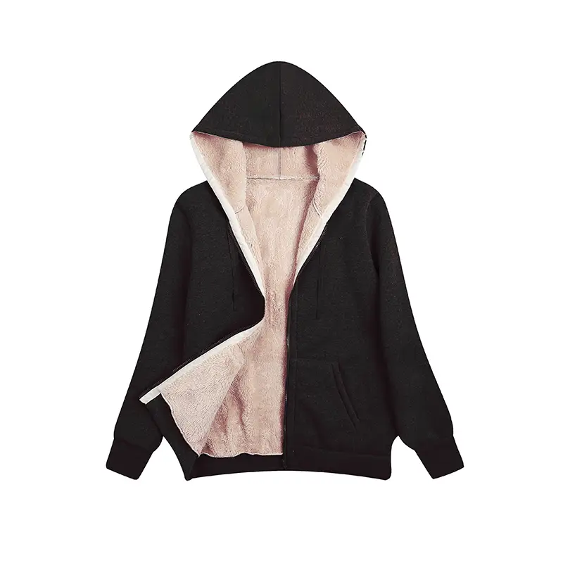 Women Grey Hooded Plush Winter Coat Top Large - Image 8