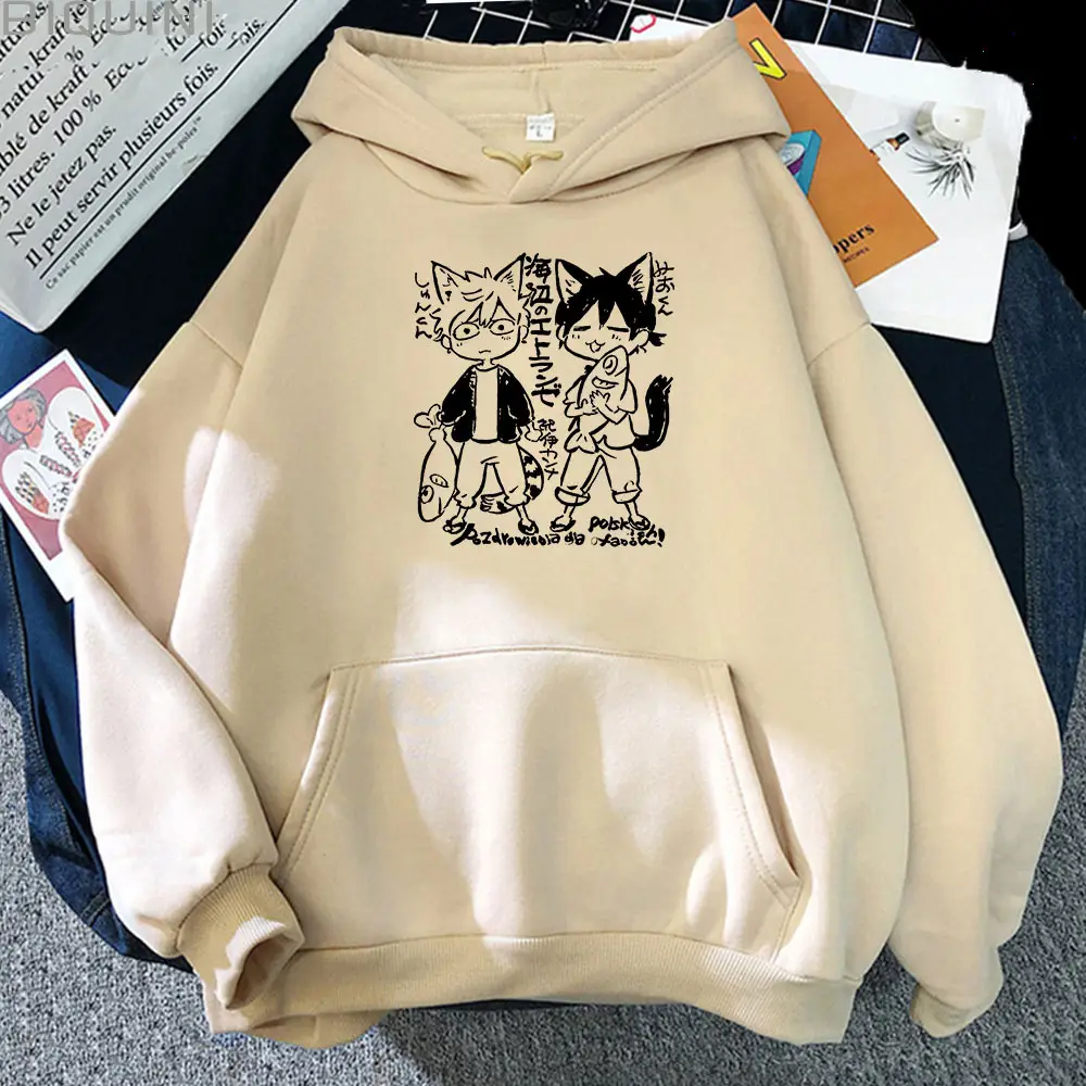 Women Cartoon Printed Hoodie Beige Thick Warm Winter - Image 32