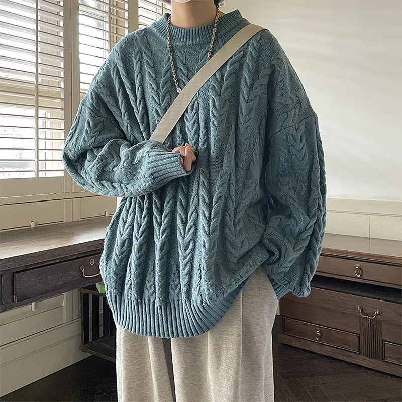 Vintage Men's Loose Cream Twist Sweater Winter - Image 4