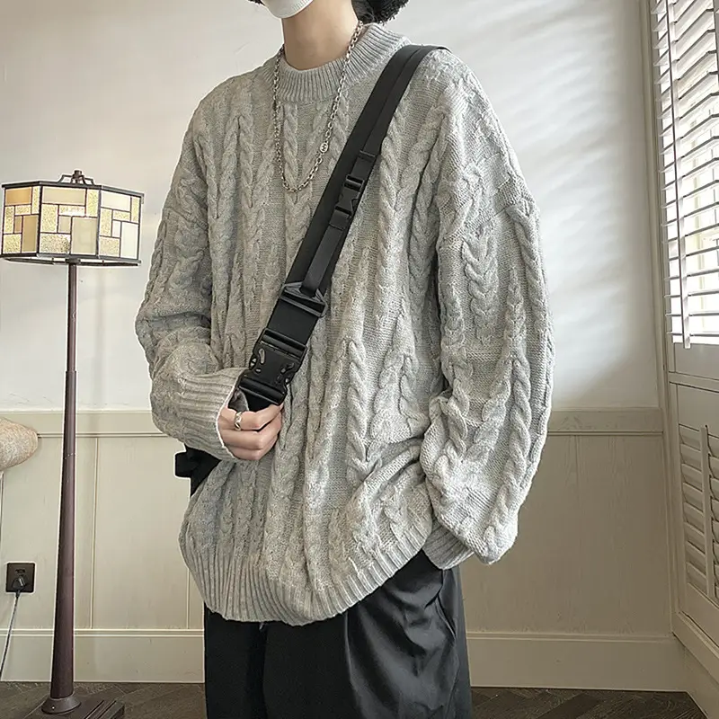 Vintage Men's Loose Cream Twist Sweater Winter - Image 2