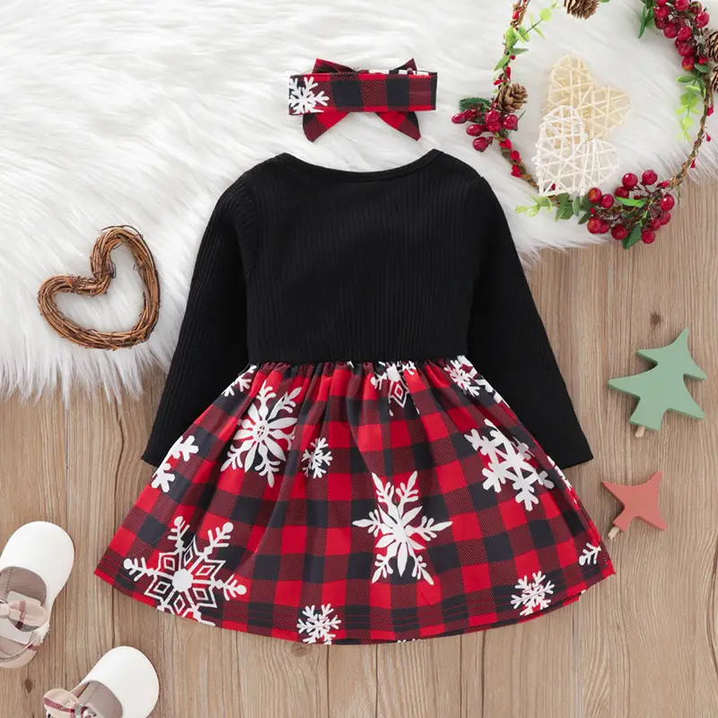 Girls Christmas Plaid Dress with Bow & Princess Skirt - Image 5