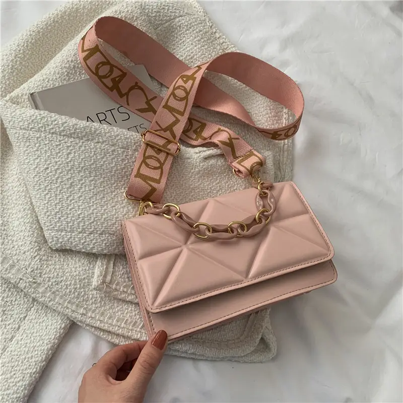 Women's Pink Quilted Shoulder Bag with Gold Chain - Image 3