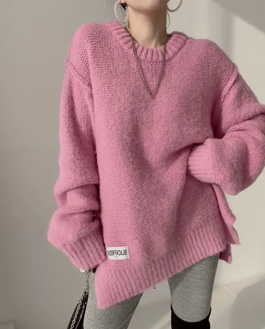 Korean Printed Letter Knitted Sweater Women Loose Candy Color — feature 6