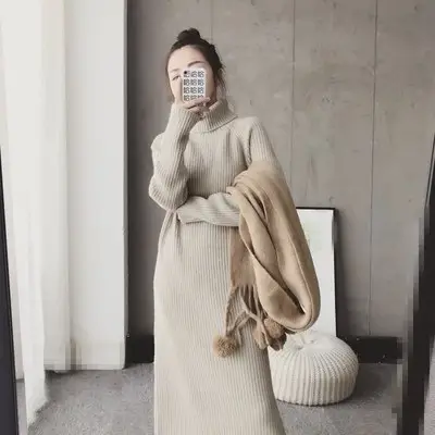 Women Korean Style Loose Black Sweater Turtleneck Dress - Image 7