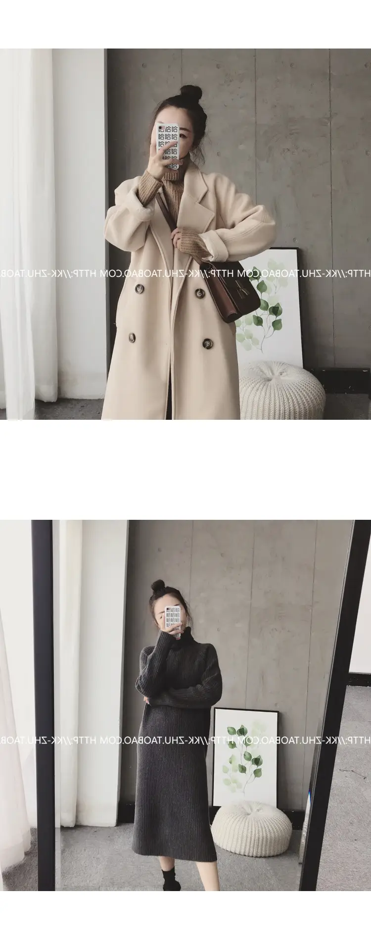Women Korean Style Loose Black Sweater Turtleneck Dress — feature 11