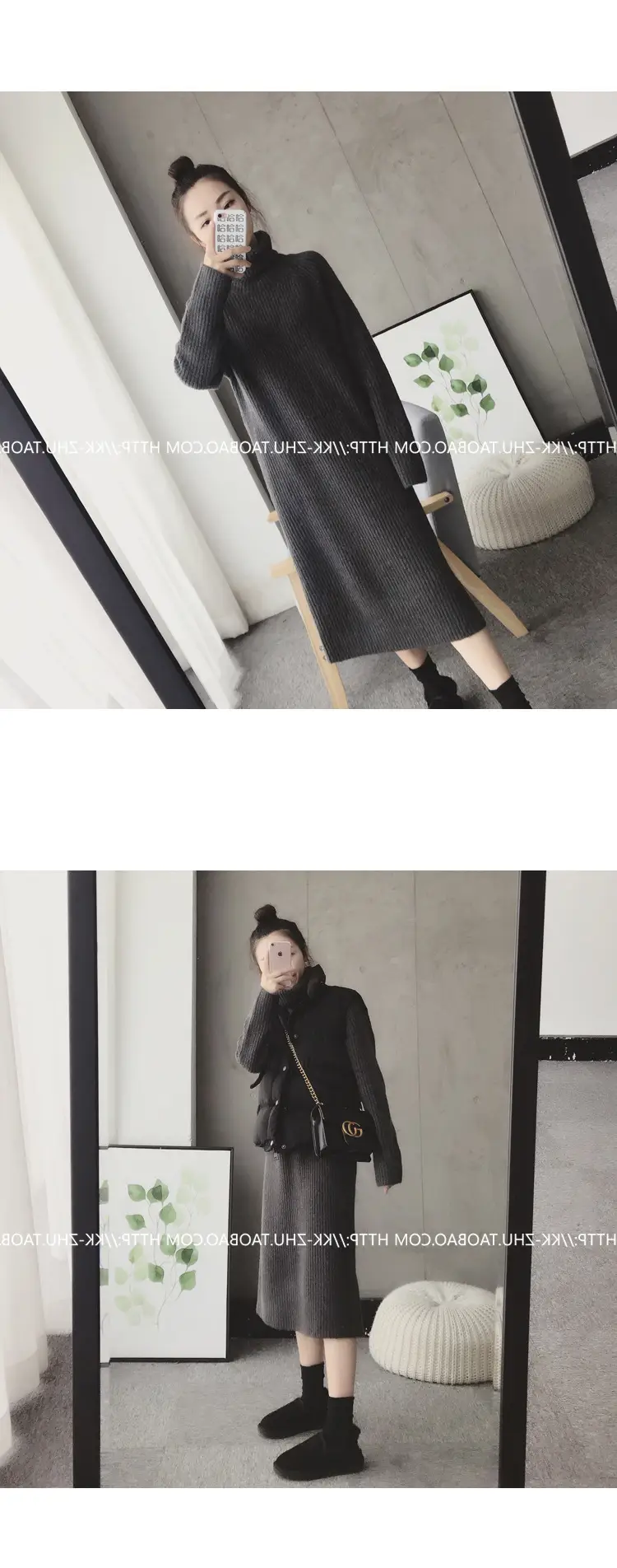 Women Korean Style Loose Black Sweater Turtleneck Dress — feature 14
