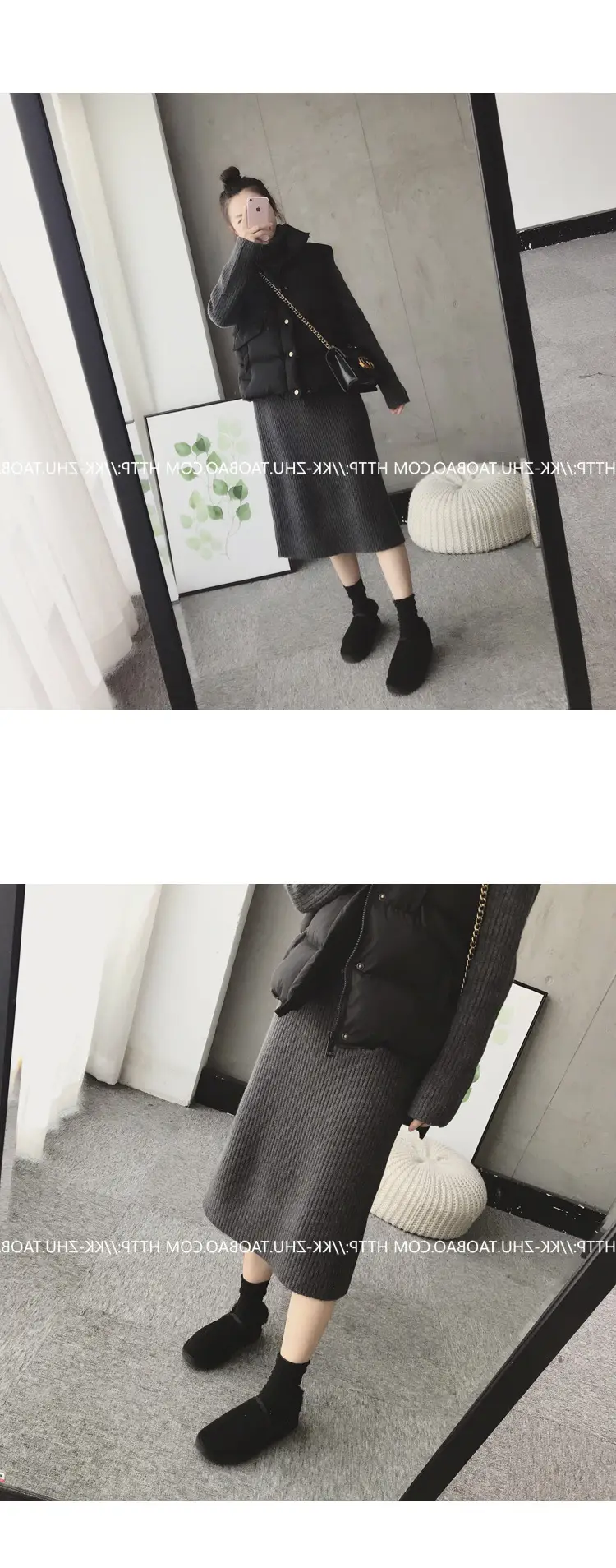Women Korean Style Loose Black Sweater Turtleneck Dress — feature 15