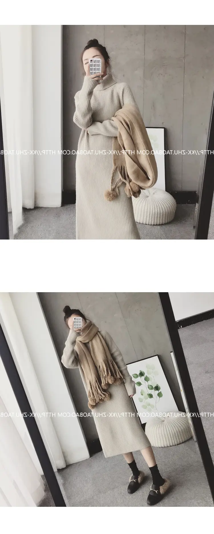 Women Korean Style Loose Black Sweater Turtleneck Dress — feature 3