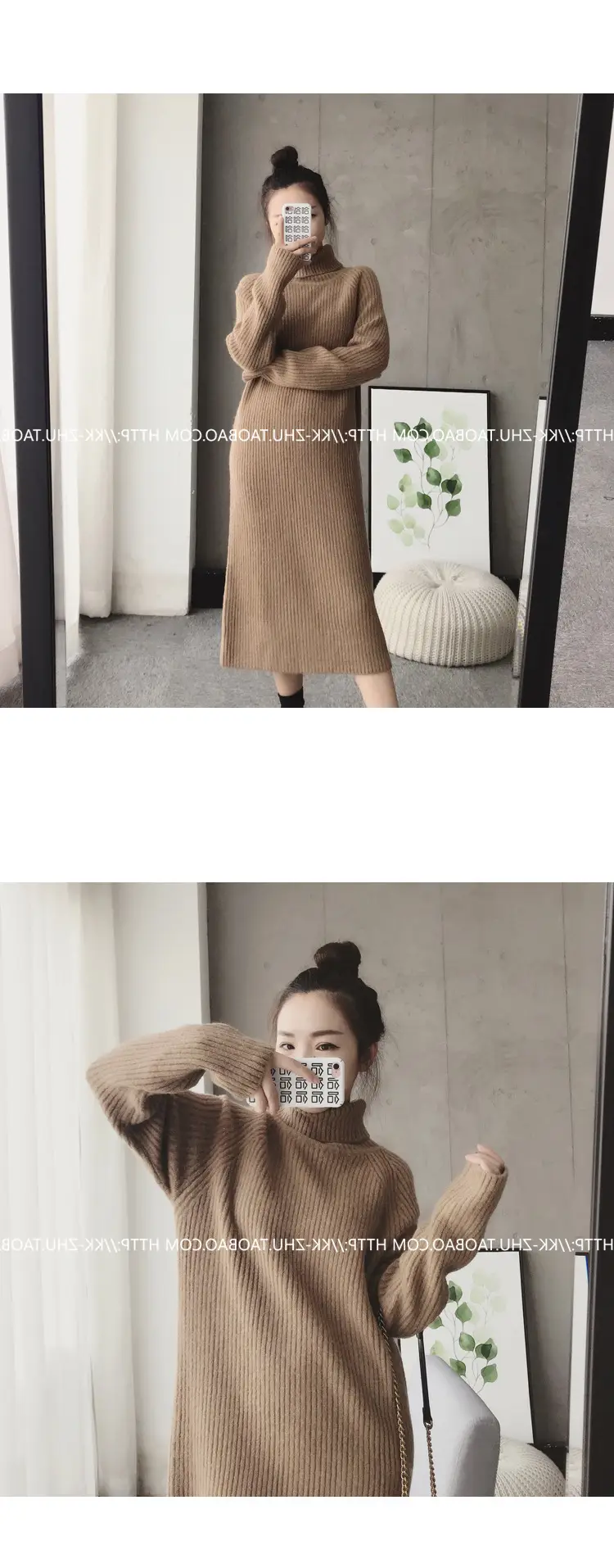 Women Korean Style Loose Black Sweater Turtleneck Dress — feature 6
