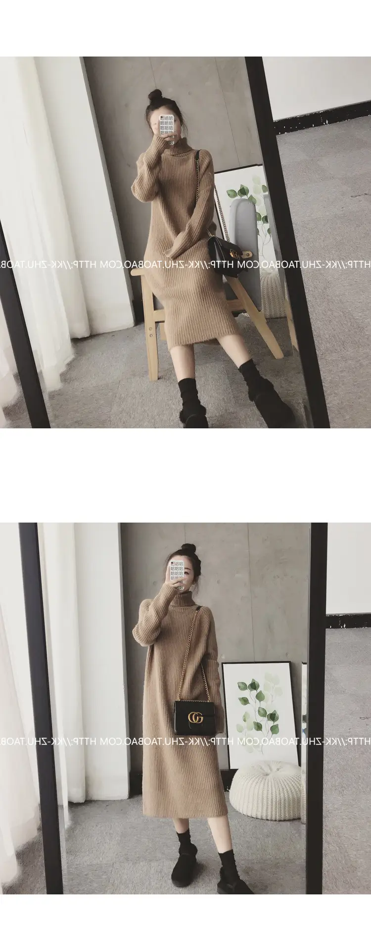 Women Korean Style Loose Black Sweater Turtleneck Dress — feature 7