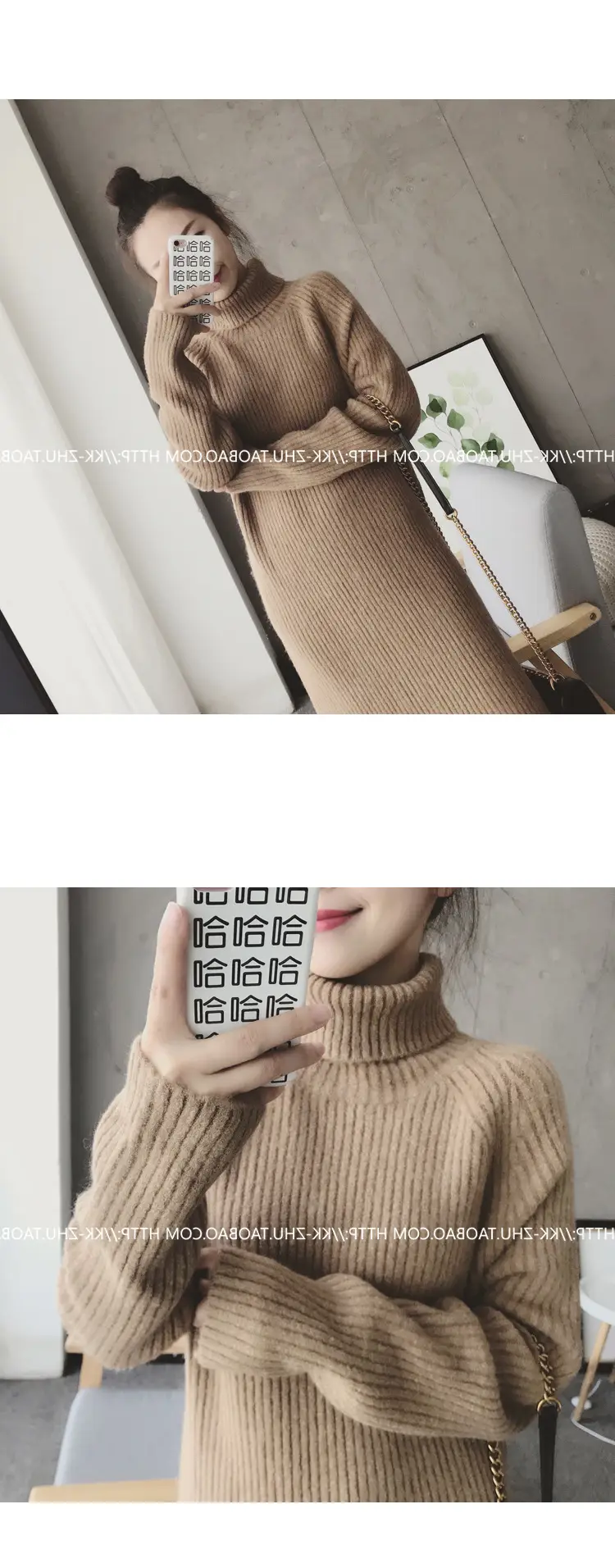 Women Korean Style Loose Black Sweater Turtleneck Dress — feature 8