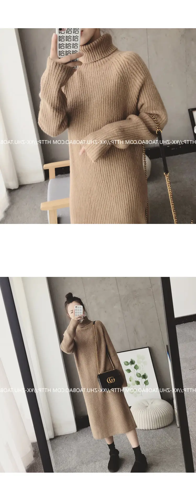 Women Korean Style Loose Black Sweater Turtleneck Dress — feature 9