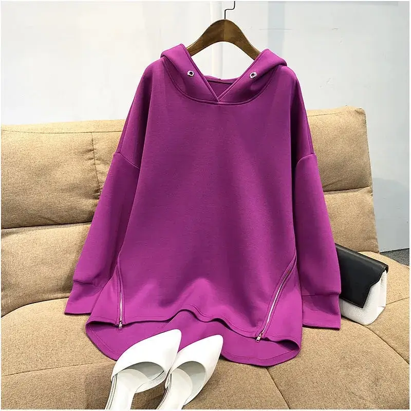 Pink Hooded Sweatshirt for Women Loose Fit Long Sleeve - Image 3