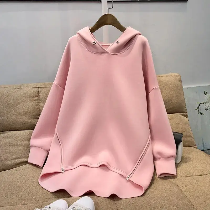 Pink Hooded Sweatshirt for Women Loose Fit Long Sleeve — feature 4
