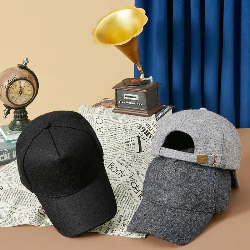 Men Wool Fleece Baseball Cap Grey Black Grey