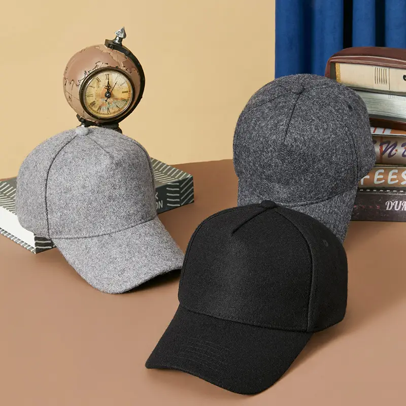 Men Wool Fleece Baseball Cap Grey Black Grey