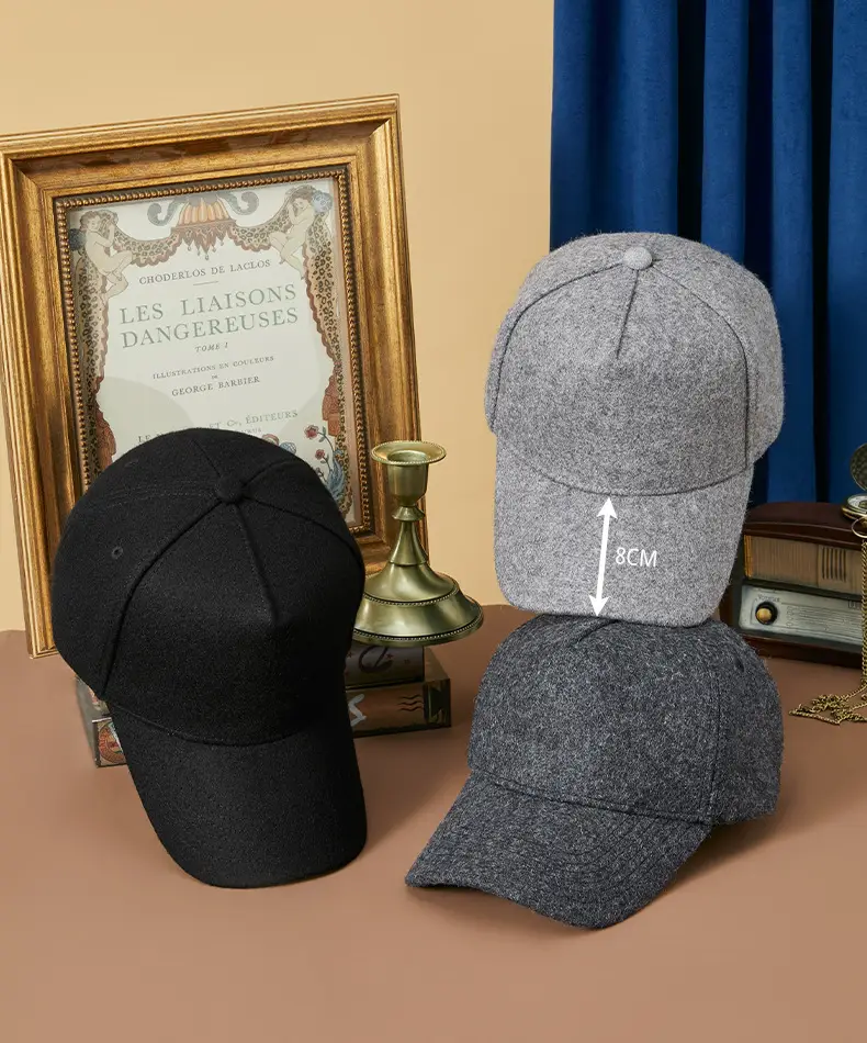Men Wool Fleece Baseball Cap Grey Black Grey — feature 10