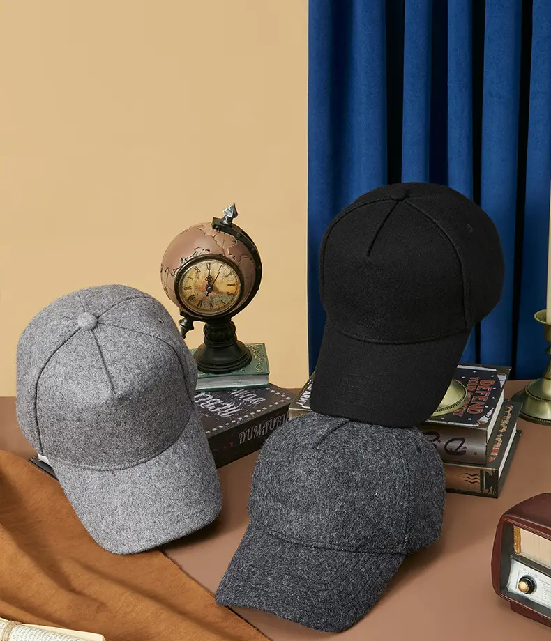 Men Wool Fleece Baseball Cap Grey Black Grey — feature 12