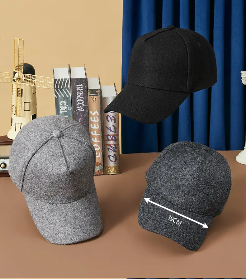 Men Wool Fleece Baseball Cap Grey Black Grey — feature 17