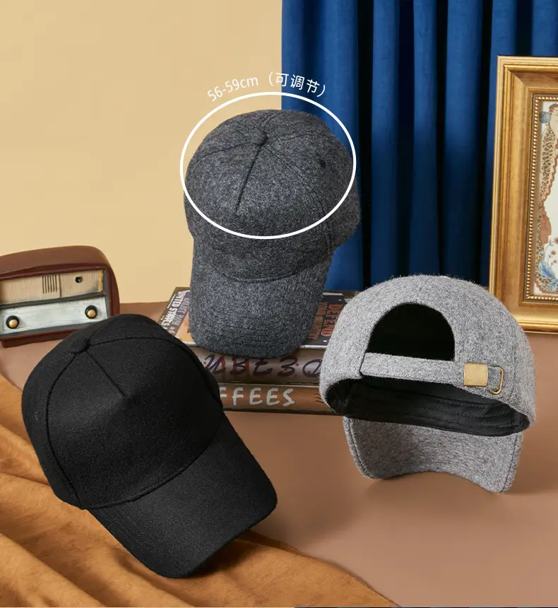 Men Wool Fleece Baseball Cap Grey Black Grey — feature 19