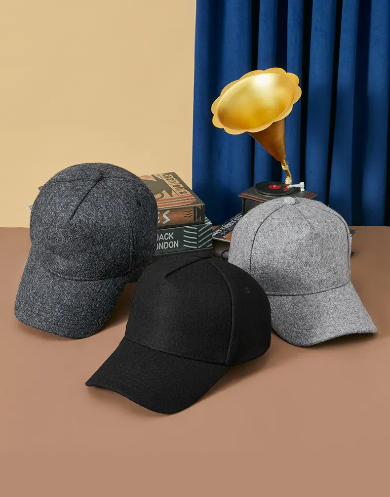 Men Wool Fleece Baseball Cap Grey Black Grey — feature 21