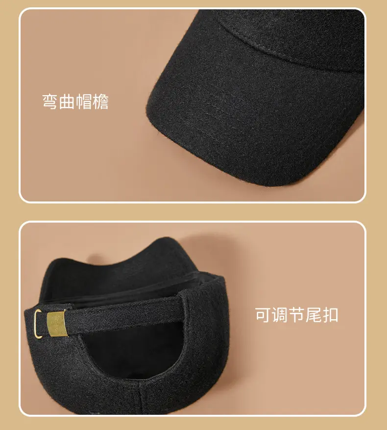 Men Wool Fleece Baseball Cap Grey Black Grey — feature 27