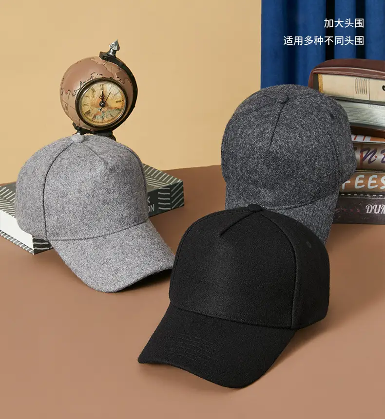 Men Wool Fleece Baseball Cap Grey Black Grey — feature 3