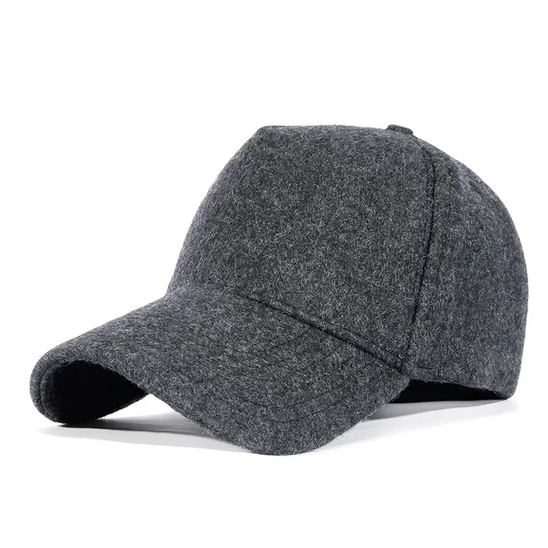 Men Wool Fleece Baseball Cap Grey Black Grey
