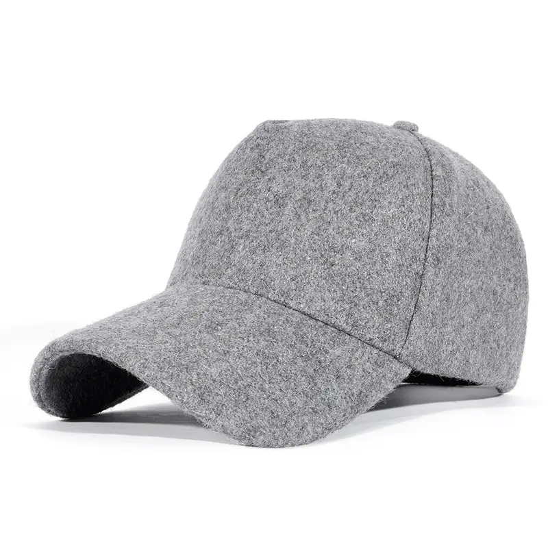 Men Wool Fleece Baseball Cap Grey Black Grey