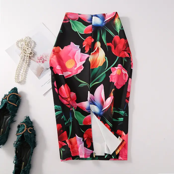 Women's Floral Crop Capri Skirt with White Heels - Image 10