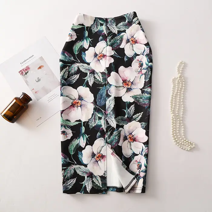 Women's Floral Crop Capri Skirt with White Heels - Image 3