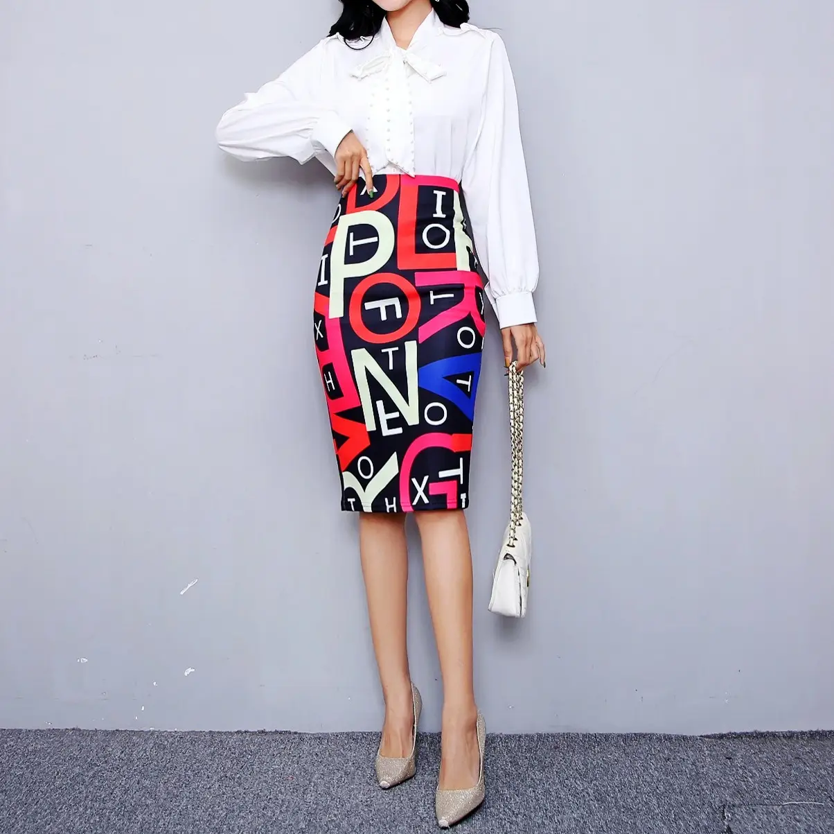 Women's Digital Printed Pencil Skirt with Bird Design - Image 17