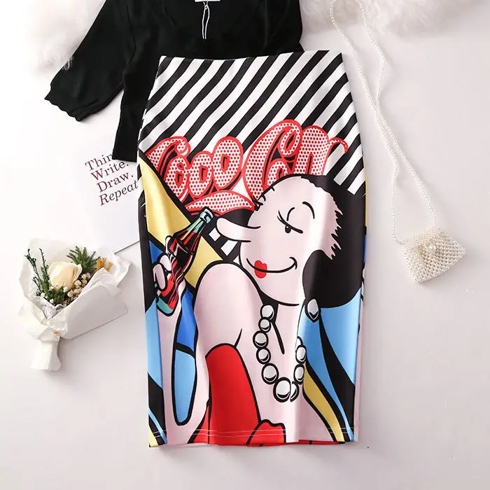 Women's Digital Printed Pencil Skirt with Bird Design — feature 5