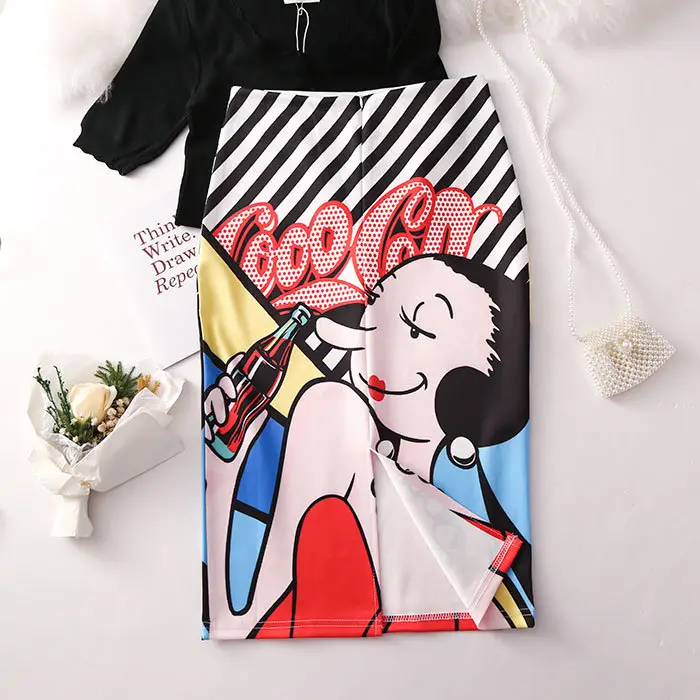 Women's Digital Printed Pencil Skirt with Bird Design — feature 7