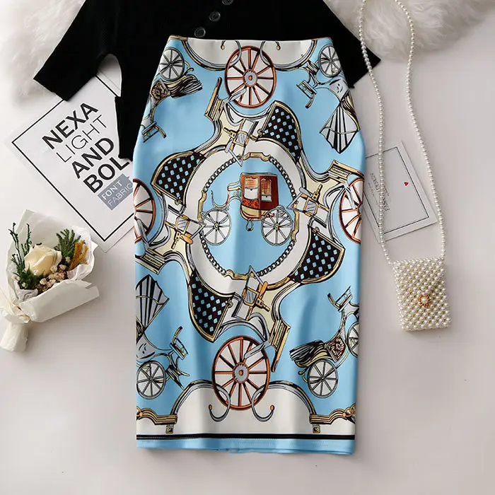 Women's Digital Printed Pencil Skirt with Bird Design - Image 7