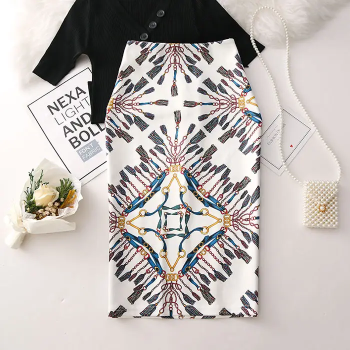 Women's Digital Printed Pencil Skirt with Bird Design - Image 8