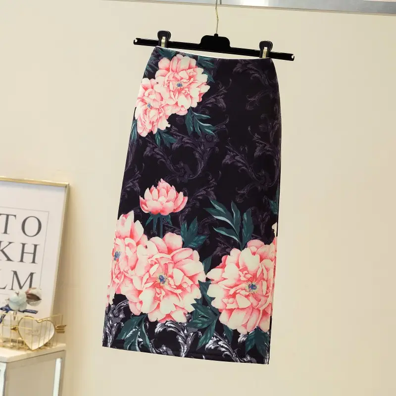 Black Gold Printed Pencil Skirt for Women — feature 20