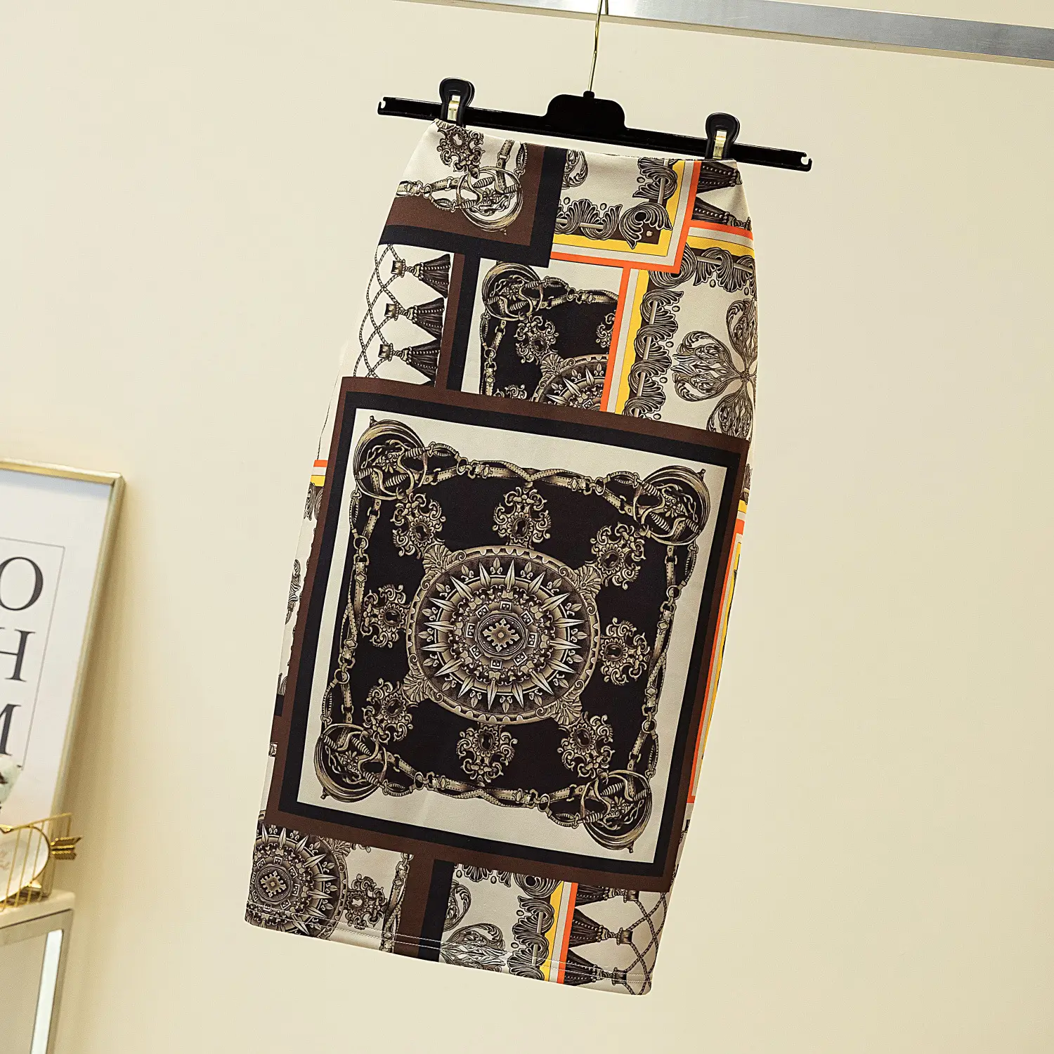 Black Gold Printed Pencil Skirt for Women — feature 22