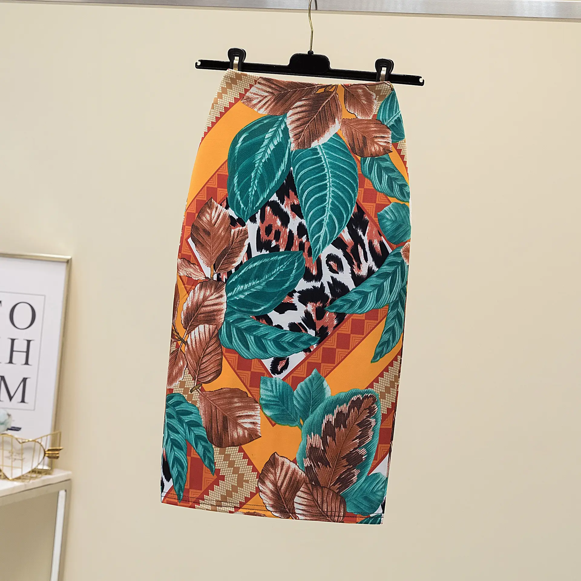 Black Gold Printed Pencil Skirt for Women - Image 14