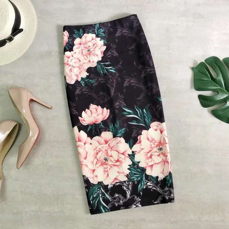 Black Gold Printed Pencil Skirt for Women - Image 5