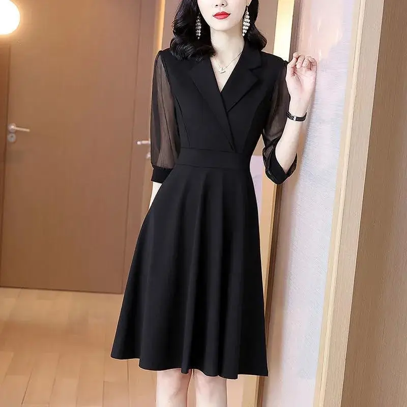 Black Classy Women's Dress 2022 Autumn Winter Slim Fit - Image 8