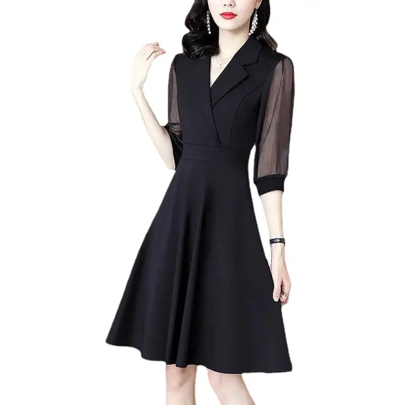 Black Classy Women's Dress 2022 Autumn Winter Slim Fit - Image 11