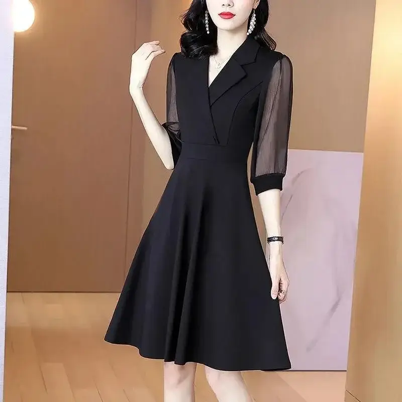 Black Classy Women's Dress 2022 Autumn Winter Slim Fit - Image 3